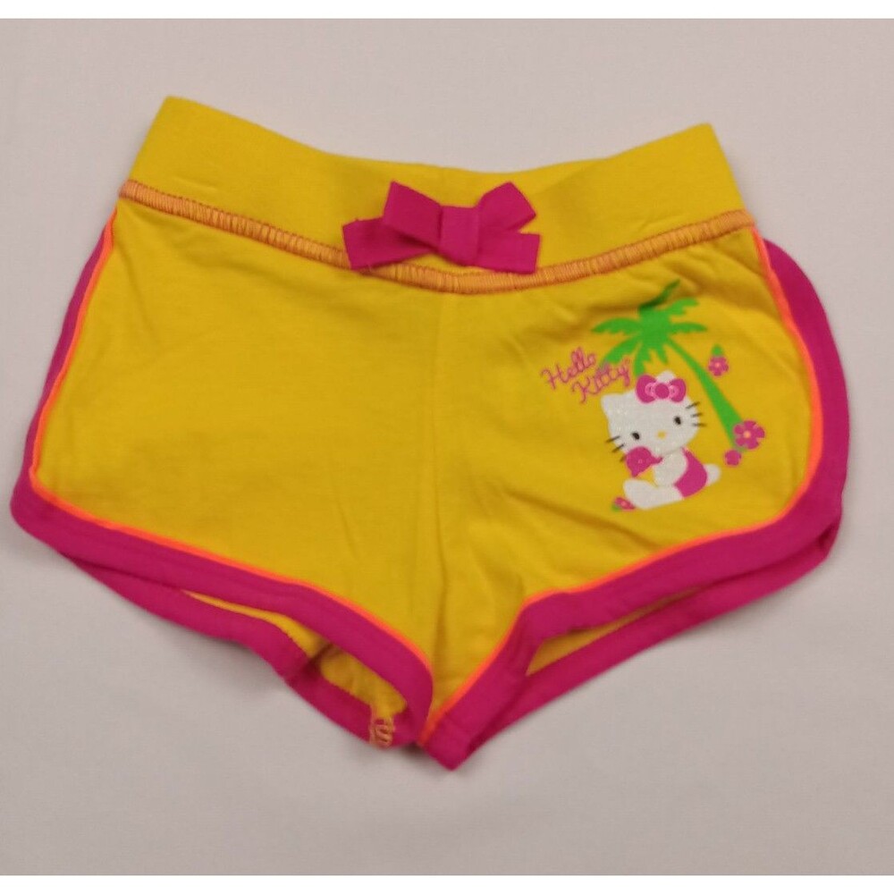 Hello Kitty Girls 2T Summer Shorts Yellow Pink Palm Tree Beach